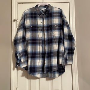 Old Navy “The Boyfriend Shirt” Long Sleeve Blue & White Plaid Flannel Size XXL